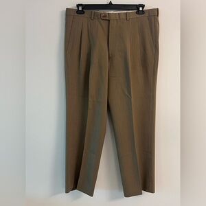 GREG PETERS MEN’S “PURE NEW WOOL WOOLMARK” PANTS 36” WAIST & 28” INSEAM DARK TAN